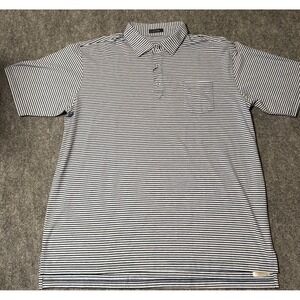 Turtleson Mens 2XL Navy White Striped Performance Short Sleeve Polo Shirt NWT